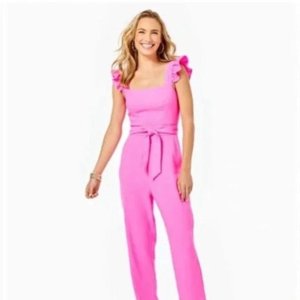 Lilly Pulitzer Pink Jumpsuit with High-Waisted Silhouette and Tie-Waist